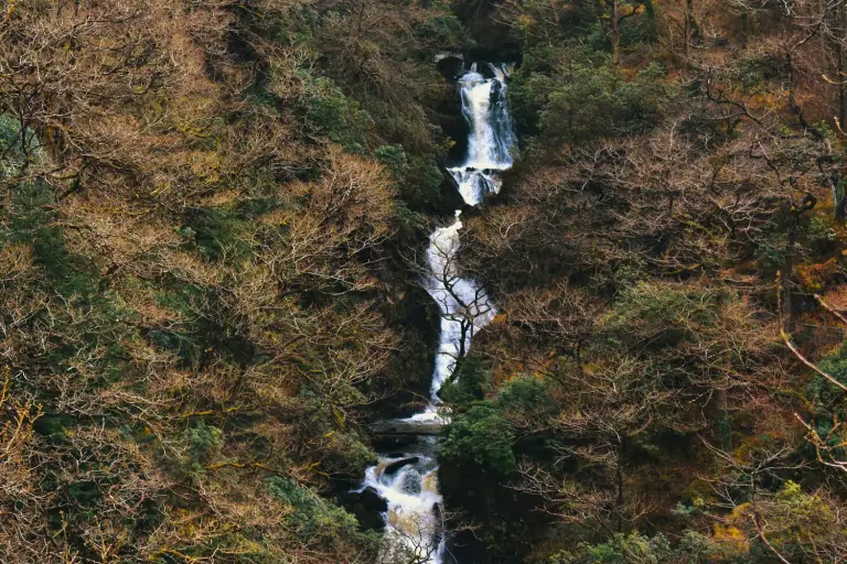 Rhaeadr yn y bryniau ger Aberystwyth